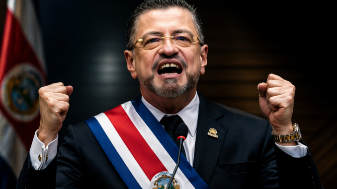 Rodrigo Chaves presidente de Costa Rica durante discurso sobre logros de su gobierno