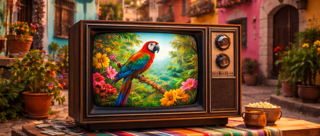 televisión a color México en los años 70 en un vecindario tradicional mexicano