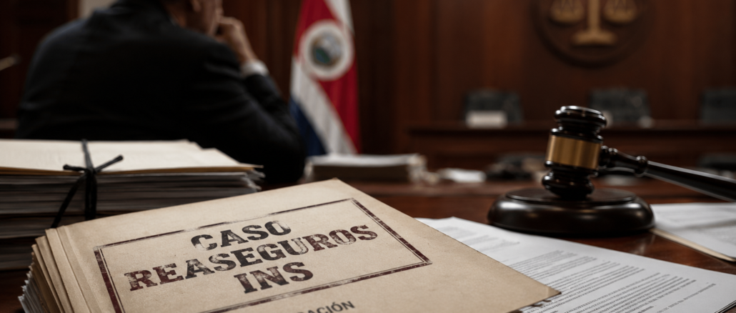 Expediente judicial del caso Reaseguros INS durante juicio histórico en Costa Rica