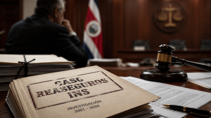 Expediente judicial del caso Reaseguros INS durante juicio histórico en Costa Rica