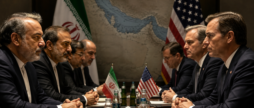 Delegaciones de Irán y Estados Unidos participan en negociaciones diplomáticas mientras avanzan conversaciones sobre posibles concesiones para poner fin a la guerra. Imagen IA con fines ilustrativos.