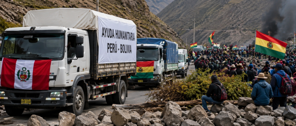 Camiones de ayuda humanitaria peruana llegan a Bolivia durante protestas y bloqueos