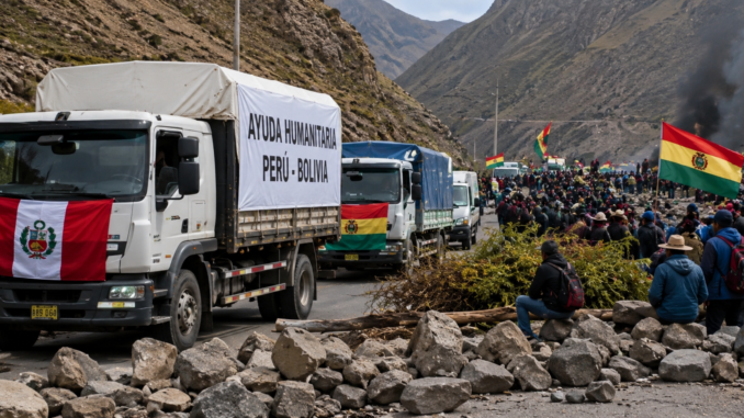 Camiones de ayuda humanitaria peruana llegan a Bolivia durante protestas y bloqueos