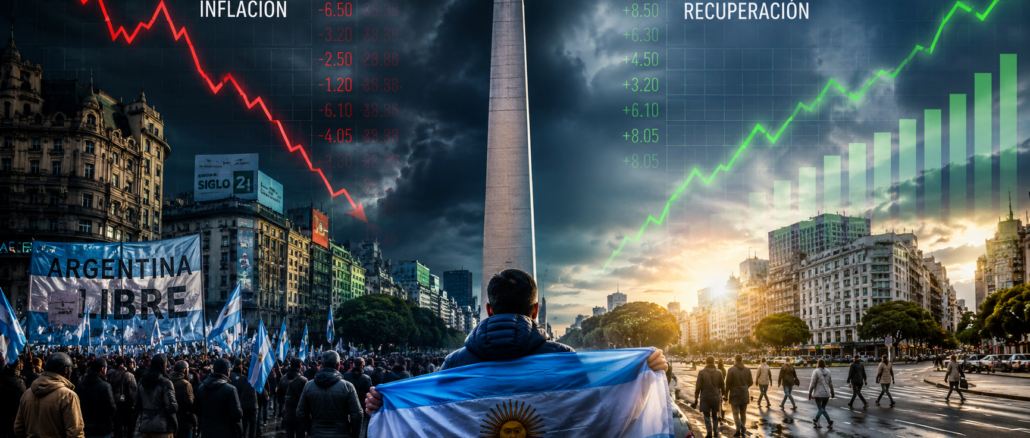 Obelisco de Buenos Aires durante una crisis económica y señales de recuperación macroeconómica en Argentina según Impacto Noticias CR