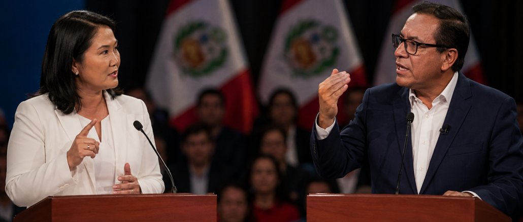 Keiko Fujimori y Roberto Sánchez enfrentados en un debate presidencial en Perú antes de la segunda vuelta