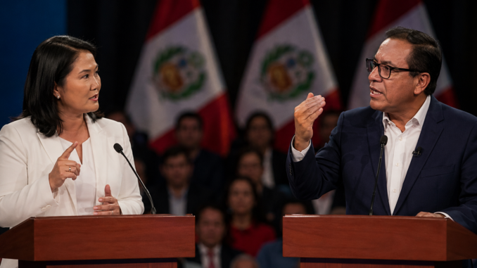 Keiko Fujimori y Roberto Sánchez enfrentados en un debate presidencial en Perú antes de la segunda vuelta