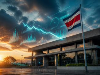 deuda de Costa Rica 2026 con edificio gubernamental y gráficos financieros que reflejan equilibrio fiscal
