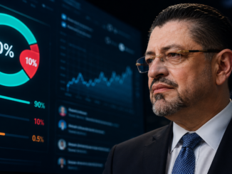 Rodrigo Chaves observa gráficos digitales de apoyo ciudadano en encuesta viral de Facebook