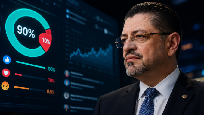 Rodrigo Chaves observa gráficos digitales de apoyo ciudadano en encuesta viral de Facebook