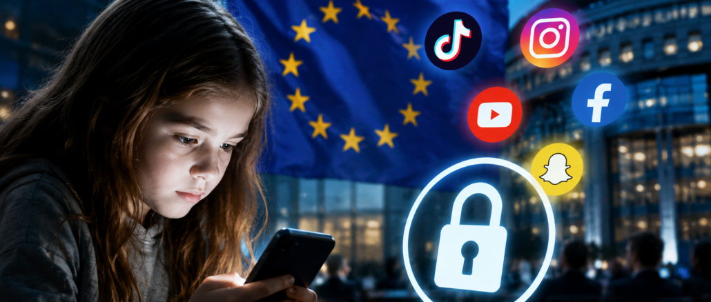 Niña usa un teléfono móvil mientras la Unión Europea analiza restringir redes sociales para menores | Impacto Noticias CR