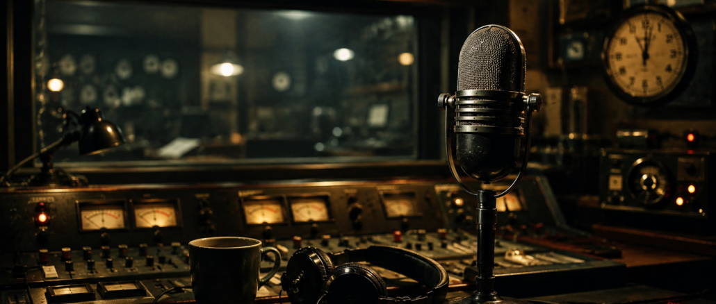 Cabina de radio vintage en Estados Unidos durante el cierre histórico de CBS News y el fin de la radio estadounidense