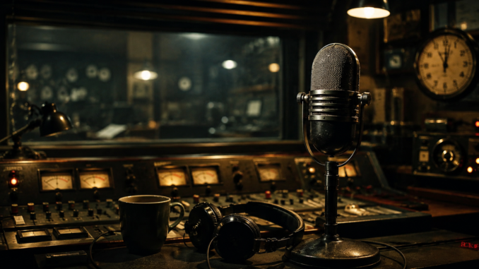 Cabina de radio vintage en Estados Unidos durante el cierre histórico de CBS News y el fin de la radio estadounidense