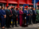 Laura Fernández junto a jerarcas policiales y cuerpos de seguridad durante lanzamiento de Fuerza Élite Costa Rica. Imagen IA con fines ilustrativos.