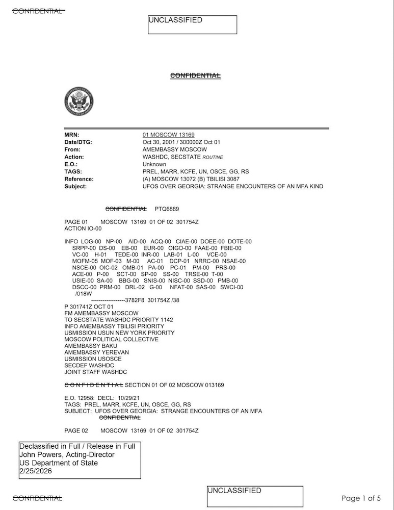 [State Department UAP Cable 3, Tbilisi, Georgia, October 30, 2001]