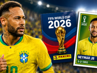Neymar con la selección de Brasil junto al Álbum PANINI del Mundial 2026