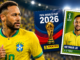 Neymar con la selección de Brasil junto al Álbum PANINI del Mundial 2026