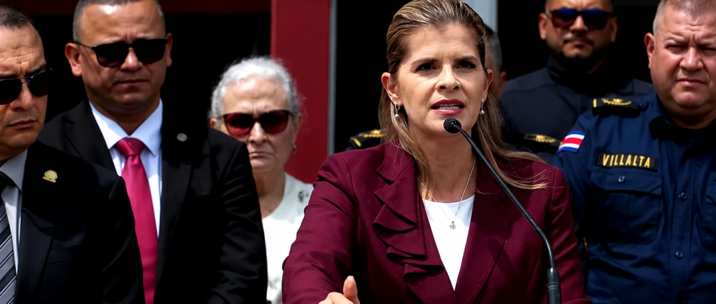 Laura Fernández durante reunión de seguridad sobre crimen organizado en Costa Rica