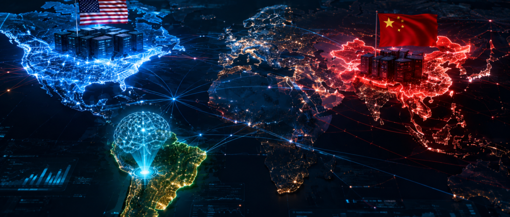 Mapa global de inteligencia artificial con Estados Unidos, China y América Latina en la nueva carrera tecnológica