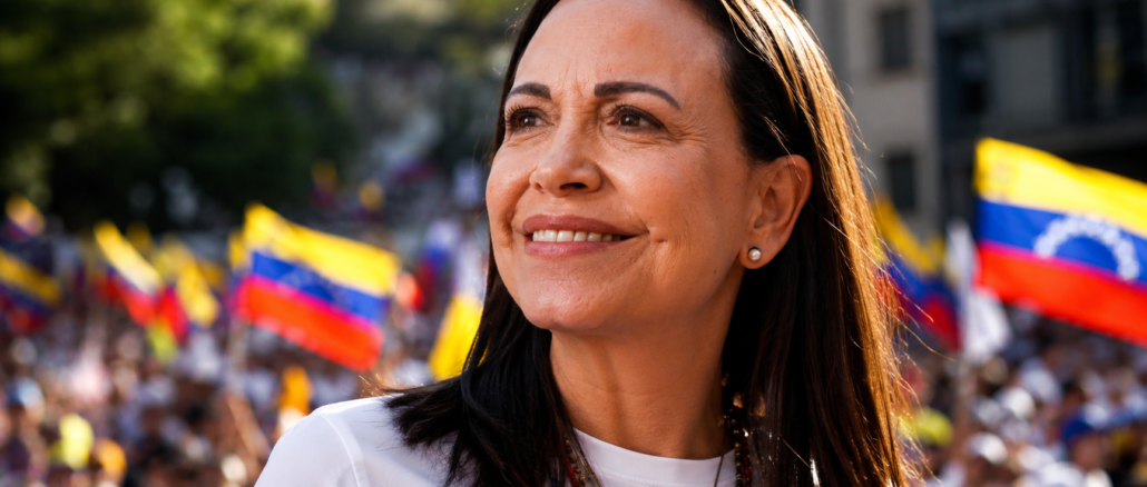 María Corina Machado durante acto político opositor en Venezuela