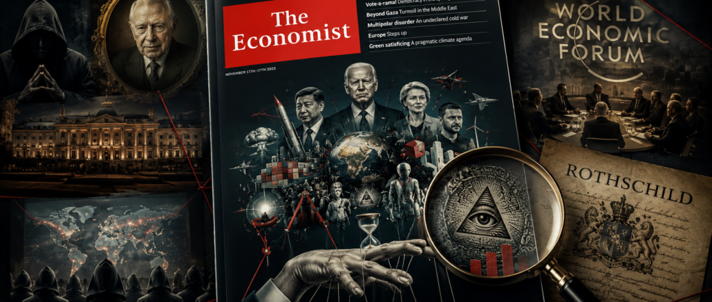 Las teorías conspirativas sobre The Economist resurgen tras nuevas portadas cargadas de símbolos geopolíticos y mensajes ocultos. Imagen IA con fines ilustrativos.