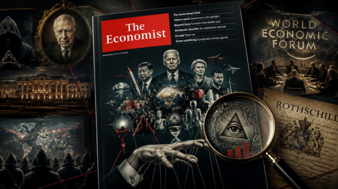 Las teorías conspirativas sobre The Economist resurgen tras nuevas portadas cargadas de símbolos geopolíticos y mensajes ocultos. Imagen IA con fines ilustrativos.