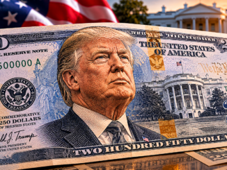 Propuesta conceptual de un billete de 250 dólares con la imagen de Donald Trump en Estados Unidos.