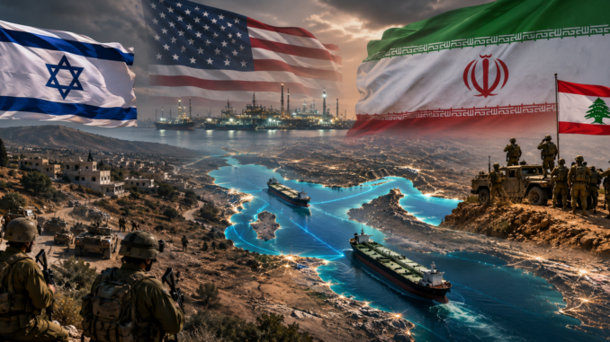 Representación geopolítica del acuerdo entre Estados Unidos e Irán, el Estrecho de Ormuz y las tensiones por la presencia israelí en Líbano.
