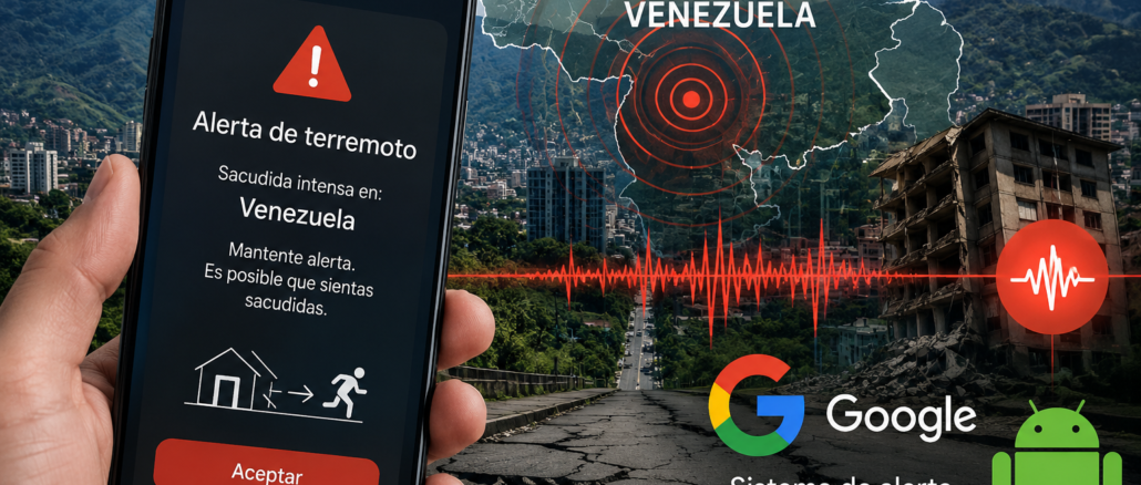 Teléfono Android mostrando una alerta sísmica de Google durante los terremotos registrados en Venezuela.