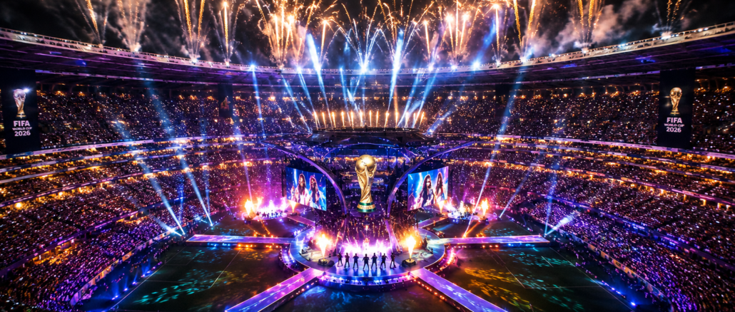 Espectáculo musical durante la ceremonia inaugural del Mundial 2026 en el Estadio Azteca.