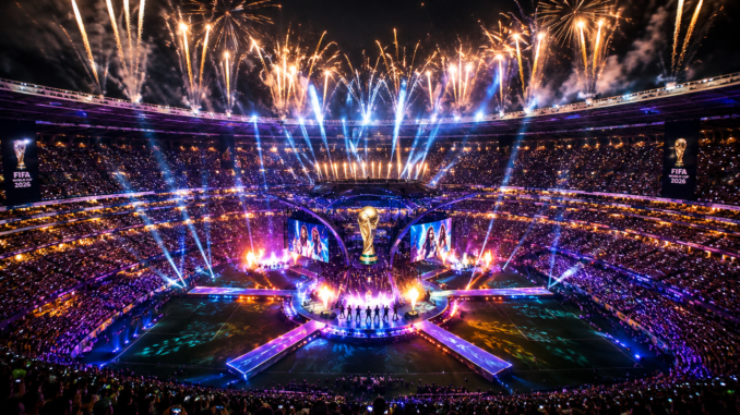 Espectáculo musical durante la ceremonia inaugural del Mundial 2026 en el Estadio Azteca.