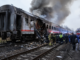 Tren dañado tras un ataque con dron en Crimea durante el conflicto entre Rusia y Ucrania.