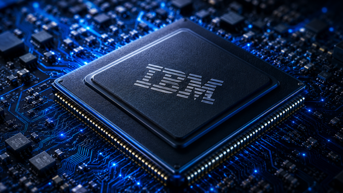 Chip de IBM de 0,7 nanómetros sobre una placa electrónica, representando la nueva arquitectura Nanostack para semiconductores de próxima generación.