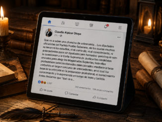 Publicación de Claudio Alpízar en una tableta digital ambientada en una biblioteca clásica, ilustrando la polémica con diputados oficialistas.