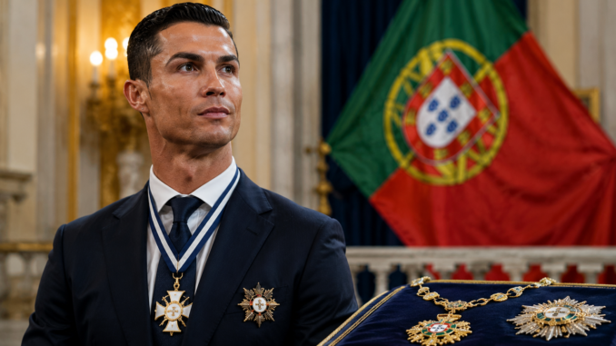 Cristiano Ronaldo durante una ceremonia oficial con condecoraciones del Estado portugués.