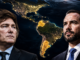 Javier Milei y Abelardo de la Espriella frente a un mapa de América que refleja el avance de gobiernos de derecha en el continente.
