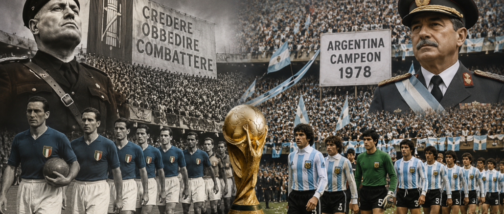 Dictadores y fútbol representados por la Italia de Mussolini y la Argentina de 1978 durante Mundiales utilizados con fines propagandísticos.