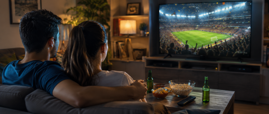 Pareja observa la inauguración del Mundial 2026 por televisión desde una sala en Costa Rica.