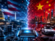Representación de la rivalidad tecnológica entre Estados Unidos y China tras la inclusión de empresas chinas en la lista de empresas militares chinas del Pentágono.