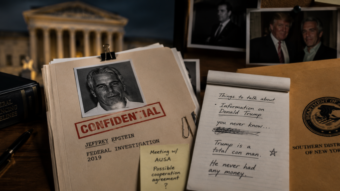 Documentos inéditos relacionados con Jeffrey Epstein que muestran intentos de negociación con fiscales federales utilizando información sobre Donald Trump.