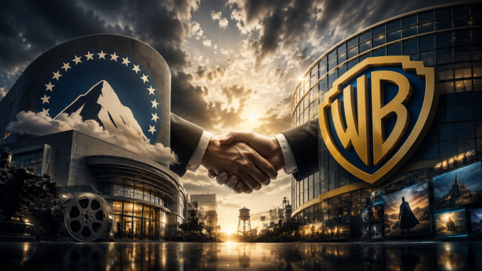 Representación conceptual de la fusión entre Paramount y Warner Bros. Discovery, una operación que enfrenta revisión regulatoria en el Reino Unido.