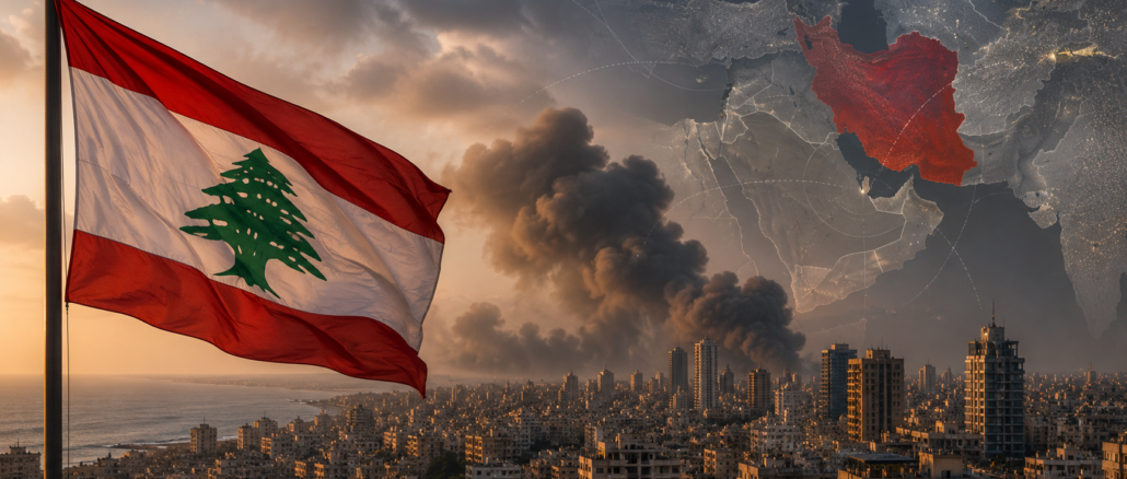 Bandera del Líbano sobre Beirut en medio de las tensiones entre Irán, Israel y Hezbollah.