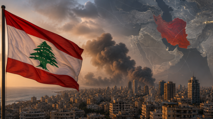 Bandera del Líbano sobre Beirut en medio de las tensiones entre Irán, Israel y Hezbollah.