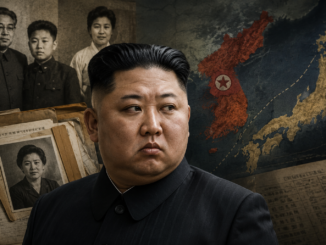 Kim Jong-un junto a imágenes históricas de su familia en una ilustración sobre la legitimidad del régimen de Corea del Norte.