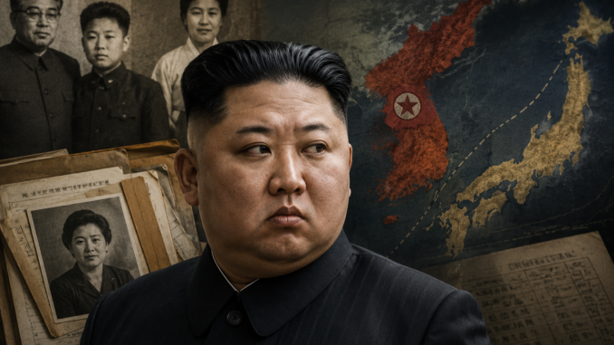 Kim Jong-un junto a imágenes históricas de su familia en una ilustración sobre la legitimidad del régimen de Corea del Norte.