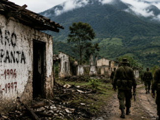 Zona rural de Antioquia afectada por la violencia paramilitar durante las masacres de El Aro y La Granja en Colombia.