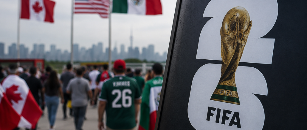 Aficionados caminando hacia una actividad del Mundial 2026 en Norteamérica.