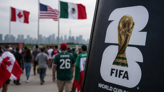 Aficionados caminando hacia una actividad del Mundial 2026 en Norteamérica.