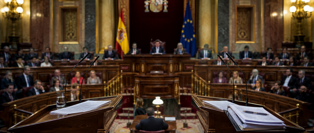 Sesión del Congreso de los Diputados de España durante un debate marcado por la presión política sobre Pedro Sánchez.