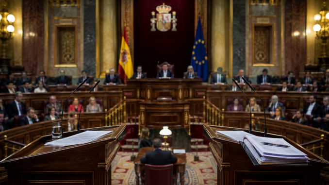 Sesión del Congreso de los Diputados de España durante un debate marcado por la presión política sobre Pedro Sánchez.