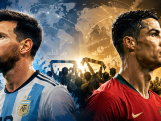 Ilustración editorial de Lionel Messi y Cristiano Ronaldo representando el debate sobre las tendencias políticas de sus seguidores.